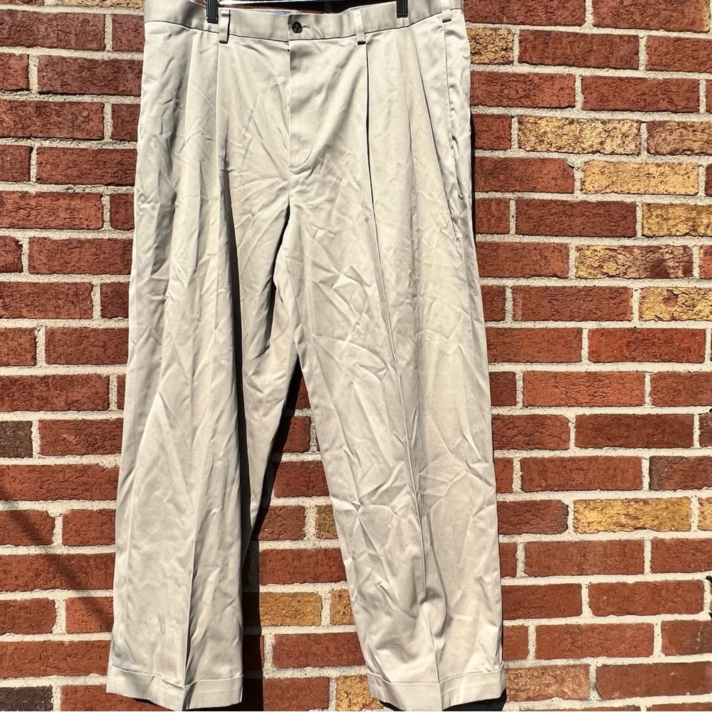 Brooks Brothers Mens Elliot Advantage Chino Pleated Cuffed Pants 40x30 Khaki Tan
